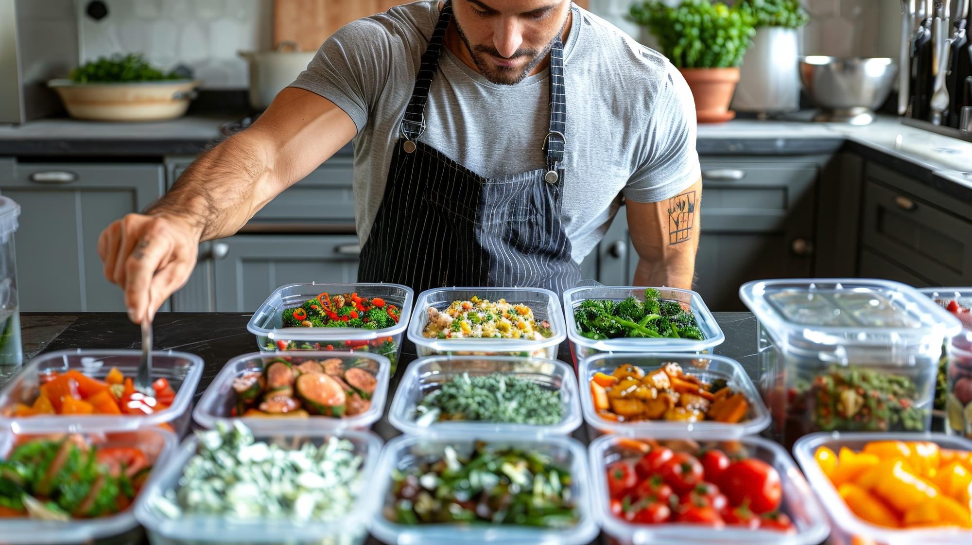 Workshop chef arranging meal prep boxes